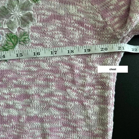Vintage Floral Sweater Womens Small Pink Pastel Modest V-Neck 80s Pullover - Picture 14 of 16